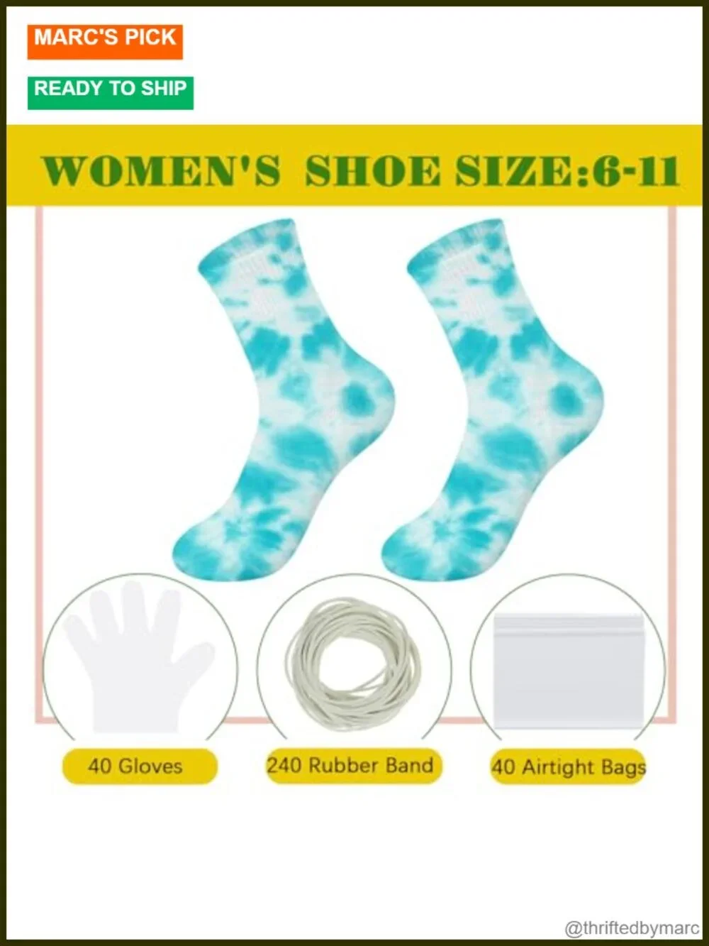 Tie Dye Socks Kit - 20 Pairs Cotton Crew Socks with Rubber Bands, Gloves & Bags